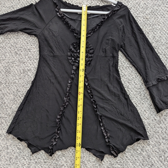 Svetlana Women's (Size 4) Black V-Neck Ruffled Tunic Top With Rosettes & Ruffles - Picture 7 of 16